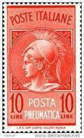 ITALIA REPUBBLICA ITALY REPUBLIC 1958 POSTA PNEUMATICA TESTA DI  MINERVA HEAD LIRE 10 MNH - Express-post/pneumatisch