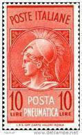 ITALIA REPUBBLICA ITALY REPUBLIC 1958 POSTA PNEUMATICA TESTA DI  MINERVA HEAD LIRE 10 MNH - Express/pneumatic Mail