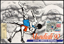 ITALIA ROMA 1990 - GRECO-ROMAN WORLD WRESTLING CHAMPIONSHIPS - FDC - CARTOLINA POSTE ITALIANE - RACCOMANDATA - A - Lutte