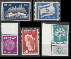Israel LOT OF 5 STAMPS MNH** 2 WITH TABS. 1949 - 1952 - Other & Unclassified