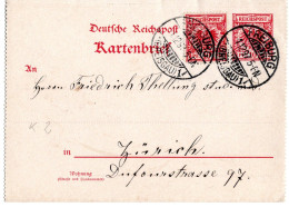 66678 - Deutsches Reich - 1897 - 10Pfg GAKartenBf M ZusFrankantur FREIBURG -> ZUERICH (Schweiz) - Covers & Documents