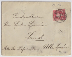 SUÈDE / SWEDEN - 1888 (Jan 8) - Facit 45 10 öre Rose Used On Cover From STOCKHOLM (SÖD / South) To LUND - Briefe U. Dokumente