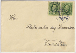 SUÈDE / SWEDEN - 1909 (Jun 8) 2x 5ö Green Facit 52 Used "VESTERÅS" On Cover To Varmsätra - Briefe U. Dokumente
