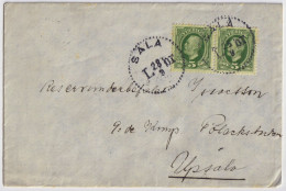 SUÈDE / SWEDEN - 1908 (Sep 28) 2x 5ö Green Facit 52 Used "SALA" On Cover To Upsala - Cartas & Documentos