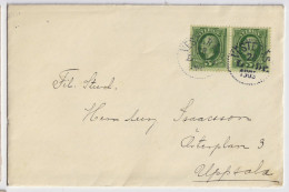 SUÈDE / SWEDEN - 1905 (Nov 28) 2x 5ö Green Facit 52 Used VESERÅS Ro UPSALA - Storia Postale