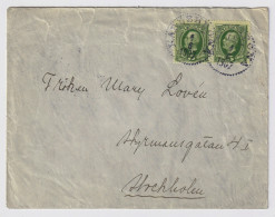 SUÈDE / SWEDEN - 1907 (Jun 1) 2x 5ö Green Facit 52 On Cover From KARLSKRONA To Stockholm - Cartas & Documentos