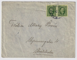 SUÈDE / SWEDEN - 1907 (May 21) 2x 5ö Green Facit 52 On Cover From KARLSKRONA To Stockholm - Storia Postale