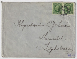 SUÈDE / SWEDEN - 1904 (Jun 21) 2x 5ö Green Facit 52 On Cover From OUSBYHOLM To LILJEHOLMEN - Lettres & Documents