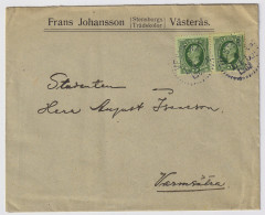 SUÈDE / SWEDEN - 1908 (Aug 6) 2x 5ö Green Facit 52 On Cover From VESTERÅS To VARMSÄTRA - Cartas & Documentos