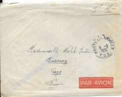 DALAT INDOCHINE 1951 - LETTRE POSTE AUX ARMEES T.O.E. 1951 - SERGENT DU SECTEUR POSTAL 59877 BPM 405B, VOIR LE SCANNER - Documents