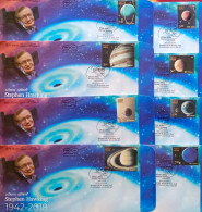 India 2018 The Solar System Stamps On Stephen Hawking Cosmologist Black Hole Solar Science Set Of 8 Special Covers - Brieven En Documenten
