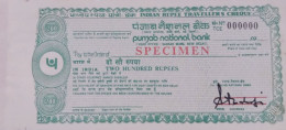 India Rs.200 Two Hundred Indian Rupees "SPECIMEN" Travellers Cheque Of Punjab National Bank, Signed, Rare As Per Scan - Cheques & Traveler's Cheques