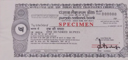 India Rs.100 One Hundred Indian Rupees "SPECIMEN" Travellers Cheque Of Punjab National Bank, Signed, Rare As Per Scan - Cheques & Traveler's Cheques