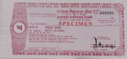 India Rs.50 Fifty Indian Rupees "SPECIMEN" Travellers Cheque Of Punjab National Bank, Signed, Rare As Per Scan - Cheques & Traveler's Cheques