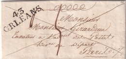 France Marcophilie - Département Du Loiret - 43/ORLEANS - 1820 - 36x10 Mm - Avec Texte - 1801-1848: Vorläufer XIX