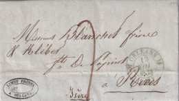 France Marcophilie - Département Du Loiret - Cachet Type 12 ORLEANS Vert 1833 - Avec Texte - Au Dos Type 11 RIVES Isère - 1801-1848: Précurseurs XIX