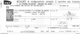 SNCF - Billet à Composter De L ' Oise à La Gare Du Nord - Europe