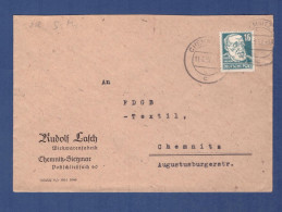 SBZ Ortsbrief - Mi 218d (grünlichblau) - Chemnitz 11.3.52  (1DDR-004) - Storia Postale