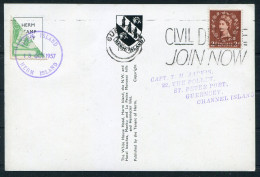 1957 GB Cinderella Local Stamp Herm Island Guernsey Bisect On Postcard  - Werbemarken, Vignetten