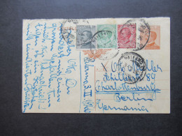 Italien 1926 Ganzsache / Fragekarte ?! Mit 3 Zusatzfrankaturen Palermo - Berlin Charlottenburg - Entero Postal