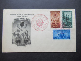 Rumänien 1952 3 Jahre Pionierorganisation Nr.1396 / 1398 Auf FDC / Schmuckumschlag Mit Rotem Sonderstempel - Storia Postale