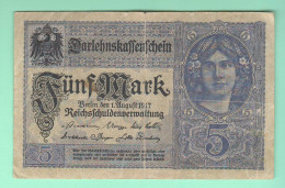 Germania 5 Mark 5 Agosto 1917 State Loan Currency 1 WW War Banknotes - 5 Mark