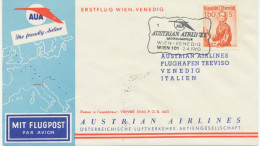 ÖSTERREICH AUA ERSTFLUG 1960 WIEN – VENEDIG (Stempel-Nr. 1), AUA SONDERSTEMPEL - Primi Voli