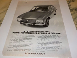 ANCIENNE PUBLICITE 504 DE PEUGEOT  1972 - Voitures