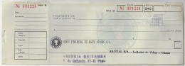 Brazil 1960s Check Financial Bank Of Mato Grosso SA Value In Cr$ Cruzeiro With Stub - Cheques & Traveler's Cheques