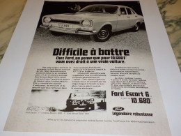 ANCIENNE PUBLICITE DIFFICILE A BATTRE FORD ESCORT 1972 - Voitures