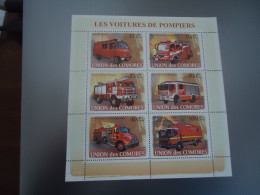 COMOROS  MNH STAMPS SHEET  CAR CARS  FIRE ENGINES - Camion