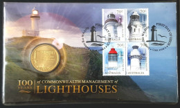 AUSTRALIA PHILA NUMIS  COVER 2015 Lighthouses Setenant Block First Day Cancelled And 1Dollar Lighthouse Centenary Commem - Storia Postale