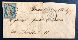 France, N°4 Sur Lettre TAD Dieppe (74) 15.8.1852 + PC 1096 - (B1164) - 1849-1876: Classic Period