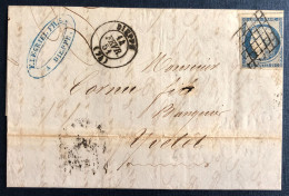 France, N°4 Sur Lettre TAD Dieppe (74) 14.2.1851 + Grille - (B1166) - 1849-1876: Période Classique