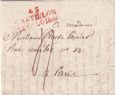 France Marcophilie - Département Du Loiret - 43/CHATILLON/SUR LOING Rouge - 1823 - 36x15 Mm - Avec Texte - 1801-1848: Precursors XIX