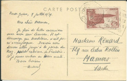 FRANCE 70c SEUL SUR  CARTE   DE PERROS GUIREC ( COTES D' ARMOR ) POUR MAMERS ( SARTHE ) DE 1939 LETTRE COVER - Covers & Documents