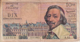 BILLETE DE FRANCIA DE 10 FRANCS DEL 7-4-1960 DE RICHELIEU  (BANKNOTE) - 10 NF 1959-1963 ''Richelieu''