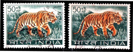 INDIA-1963-WILDLIFE PRESERVATION - BENGAL TIGER-INDIA SECURITY PRESS PRINTED AT BOTTOM- 2x COLOR VARIETY- FU- IE-23 - Plaatfouten En Curiosa