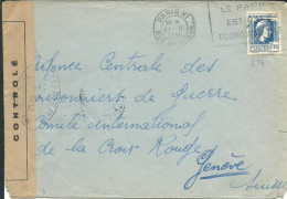 FRANCE 1F50 MARIANNE SEULE SUR LETTRE DE PARIS POUR GENEVE ( SUISSE ) CONTROLE CENSURE DE 1945  LETTRE COVER - 1944 Gallo E Marianna Di Algeri