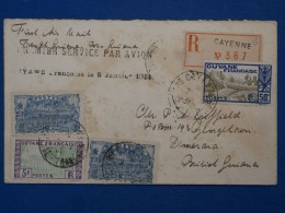 C GUYANNE BELLE LETTRE  RARE RECOM. 7 1 1931 CAYENNE  1ER VOL  POSTAL A  BRITISH GUIANA+ AFFRANCH.  INTERESSANT++ - Storia Postale