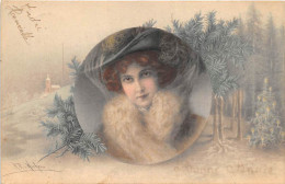 ILLUSTRATEUR - VIENNOISE - WICHERA - FEMME DANS MEDAILLON - PAYSAGE D'HIVER - "M.M. VIENNE 390" - Wichera