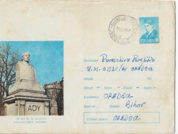 STATUE OF ADY ENDRE ,POET COVER STATIONARY ,ENTIER POSTAL,1969  ,ROMANIA - Covers & Documents