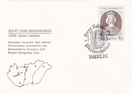 ST STEPHEN ROUTE THROUGH PANNONIAN PLAIN, MAP, SPECIAL COVER, 1988, HUNGARY - Cartas & Documentos