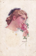 CPA ILLUSTRATIONS, SIGNED, USABAL- YOUNG WOMAN WITH ROSE - Usabal