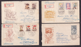 Czechoslovakia 1958 - Lot Of 4 First Day Covers Mostly Sent By Registered Mail To Sisak, Various Topic, Nice / 6 Scans - FDC