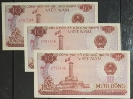 Lot Of 3 Vietnam Viet Nam 10 Dong Consecutive UNC Banknote Notes 1985  - Viêt-Nam