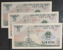 Lot Of 3 Vietnam Viet Nam 5 Dong Consecutive UNC Banknote Notes 1985 PICK # 92a - Viêt-Nam