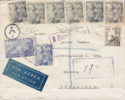 Spain VIA AEREA Label Boxed Registered Einschreiben Certificada MADRID 1941 Cover Letra HELLERUP Denmark Danish Censor - Lettres & Documents