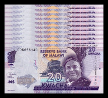 Malawi Lot Bundle 100 Banknotes 20 Kwacha 2020 Pick 63f Sc Unc - Malawi