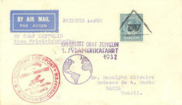 GB 1932 Zeppelin LZ 127 First South America Flight Cover GV 10d "LV" Rare Postage Rate FDC - Only A Few Covers Known - Covers & Documents